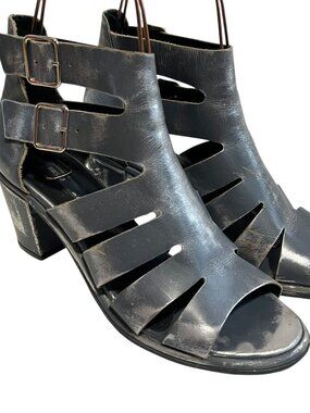 Miista high heel sandal booties distressed silver gray leather slotted 40 boots
